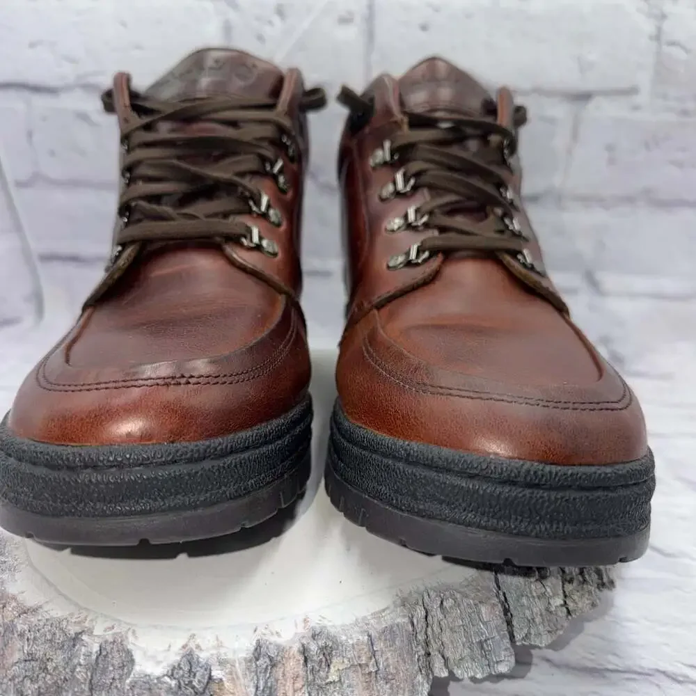 Vintage Mens Timberland All Leather Lug Boots Mahogany Brown Lace Up Size 13